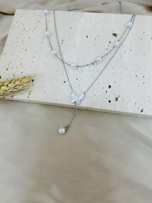 Collier papillon perle blanche 🦋
